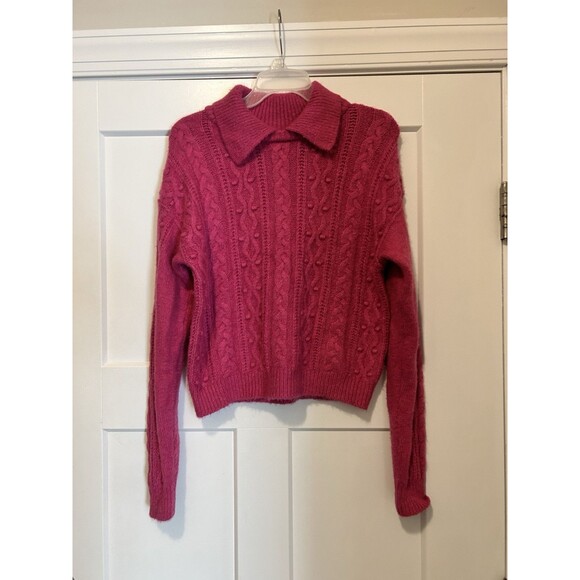 Free People Everyday Cloud Hot Pink pullover Cable Knit Soft Sweater size Small - Picture 2 of 8